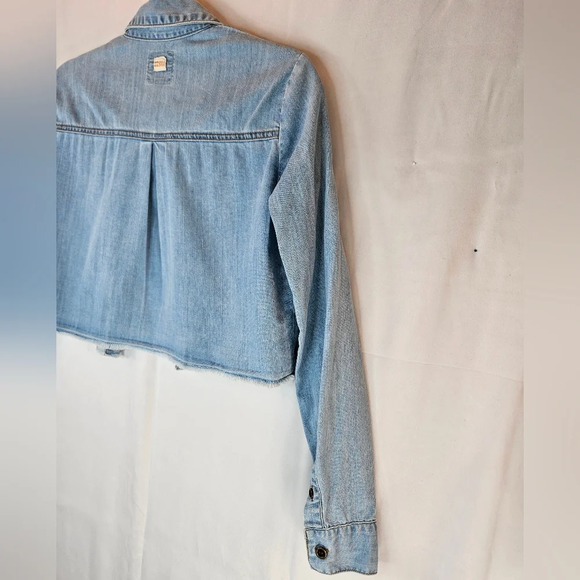 Billabong Womens Blue Cropped Denim Shacket Embroidered Sz S Boho Casual - Picture 8 of 11